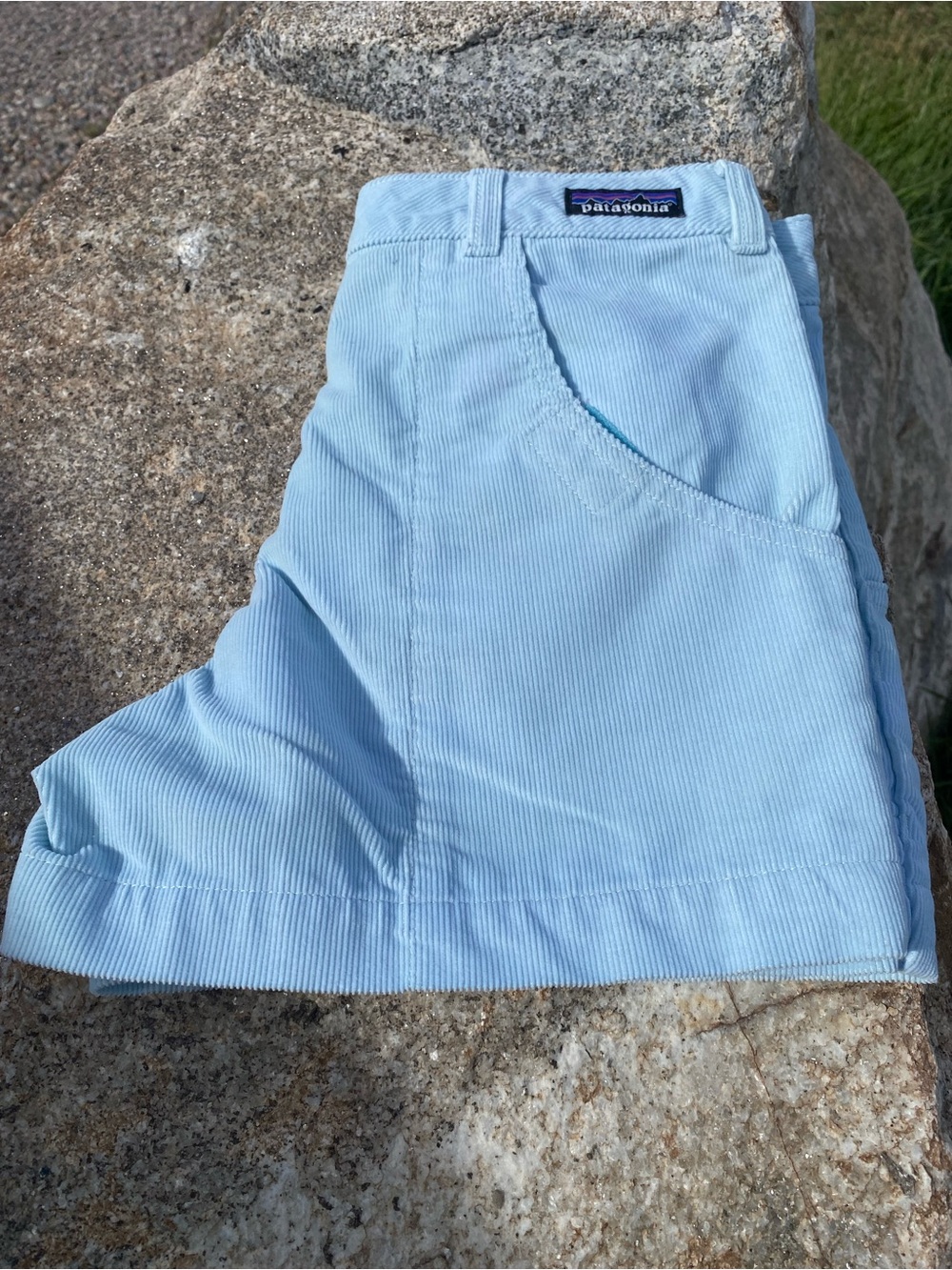 Patagonia Women’s Light Blue Corduroy Stand-Up Shorts.